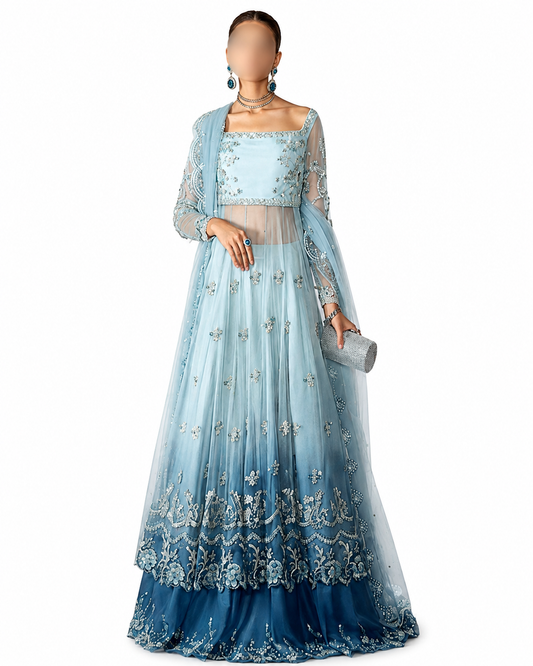 Ombré Blue Embellished Formal Lehenga Set