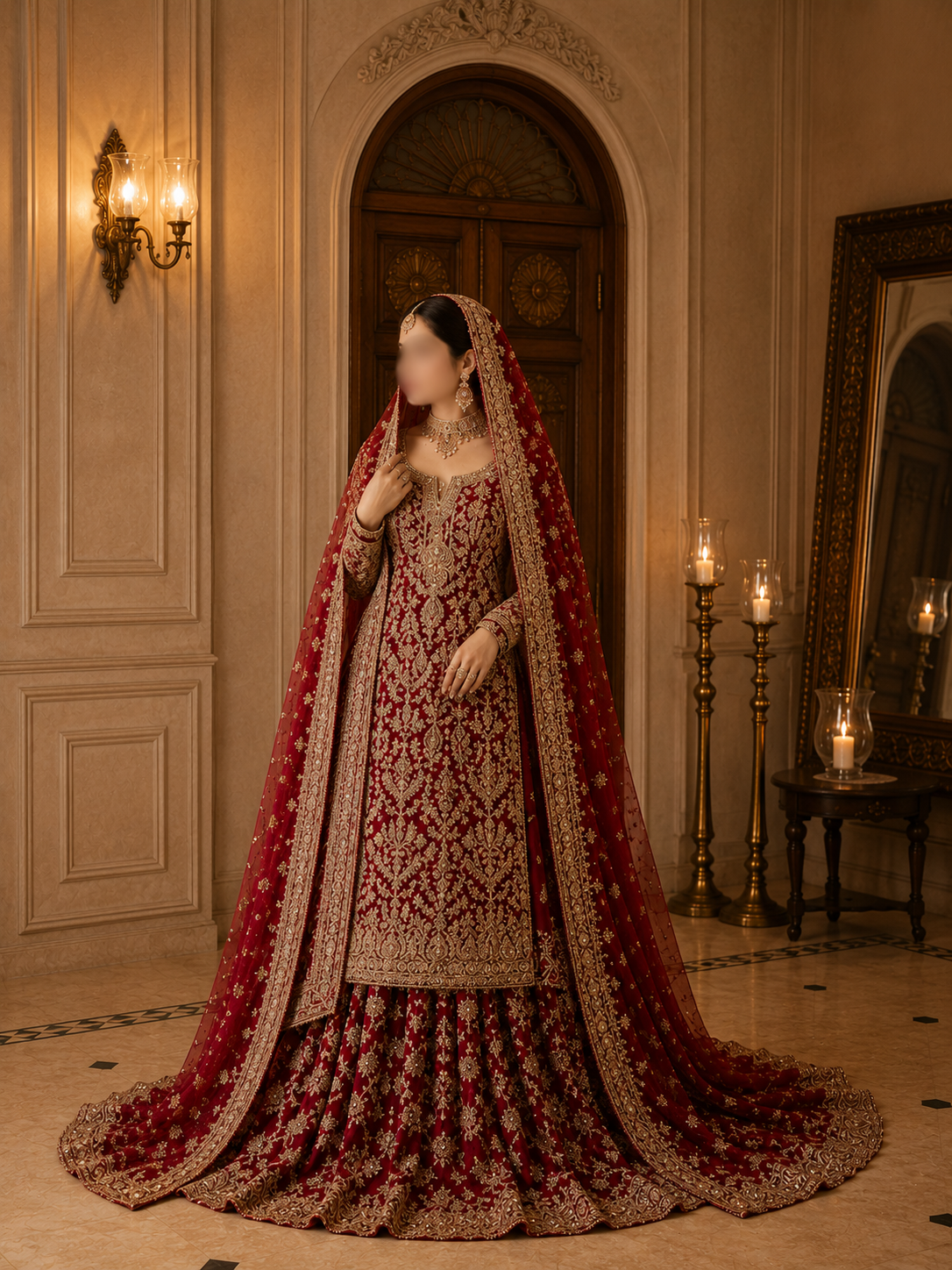 Regal Crimson Heavy Embroidered Long Kurti Lehenga