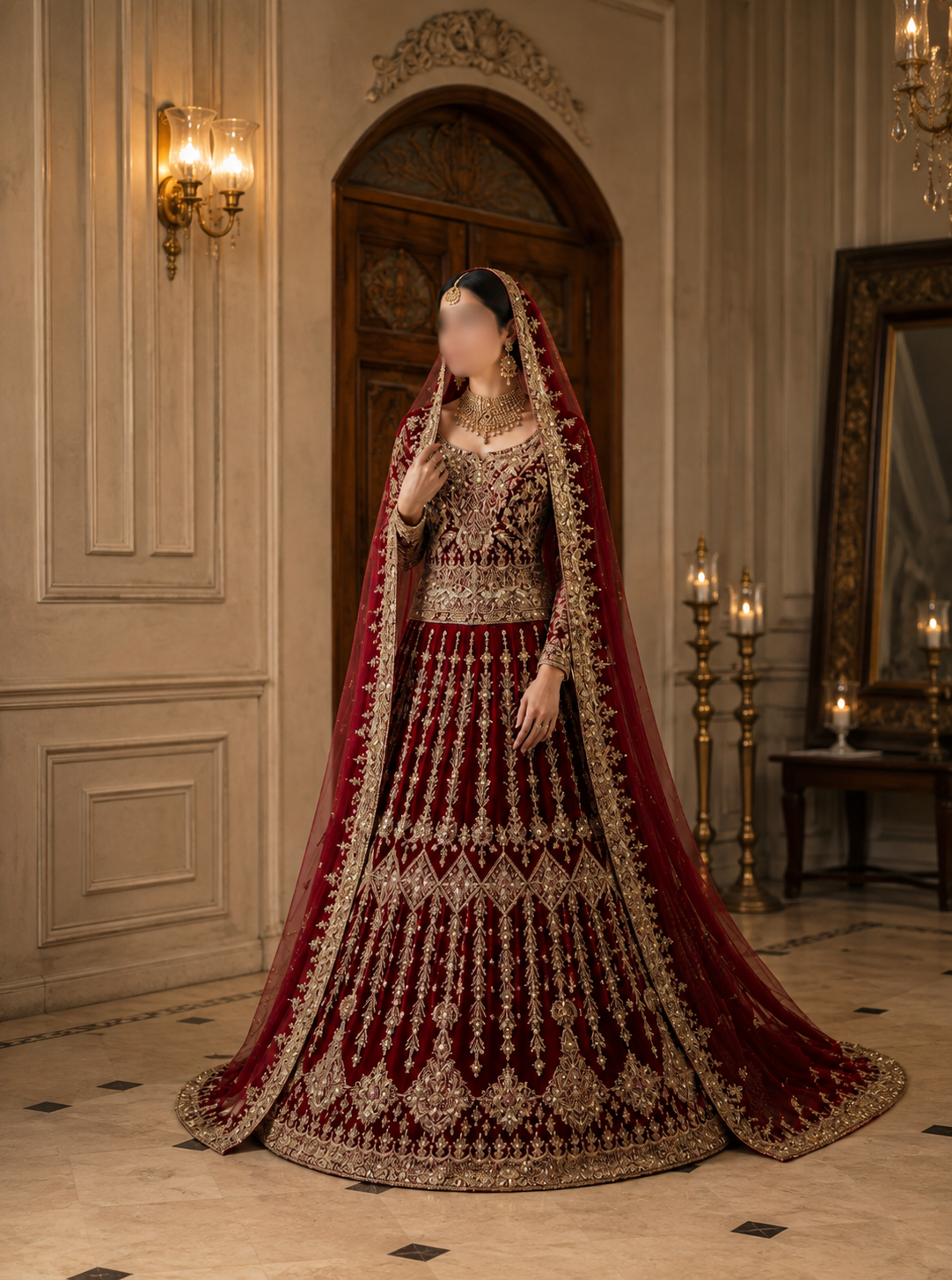 Regal Crimson Heavy Embroidered Short Kurti Lehenga