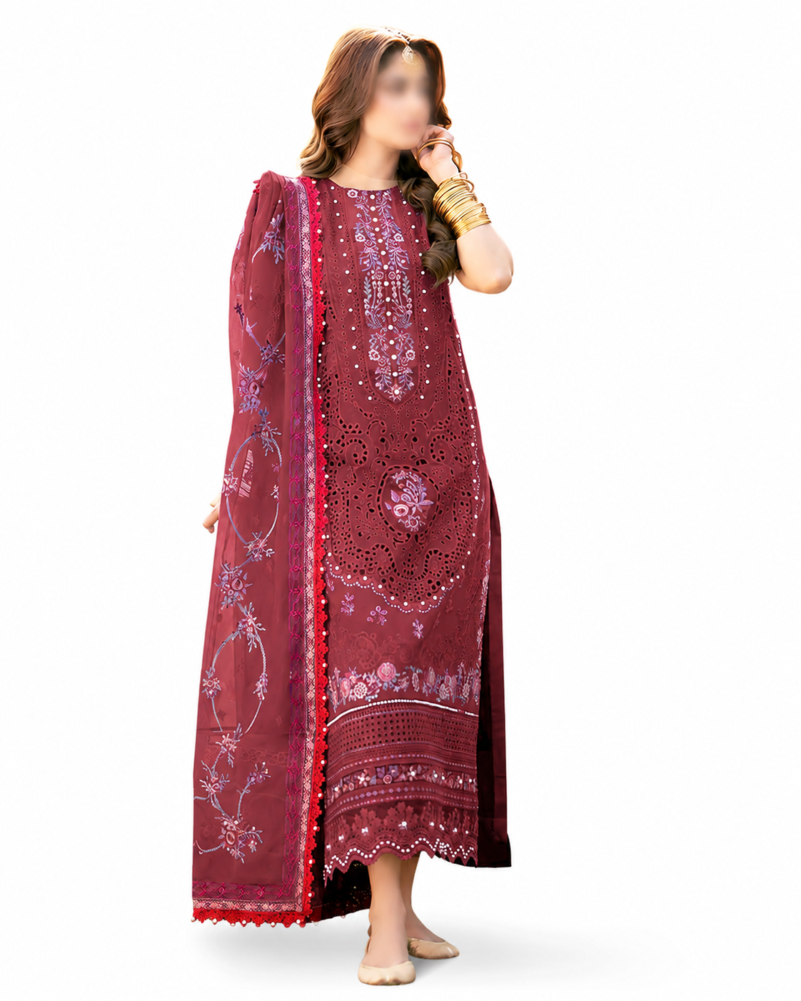 Embroidered Lawn Suit with Printed Dupatta