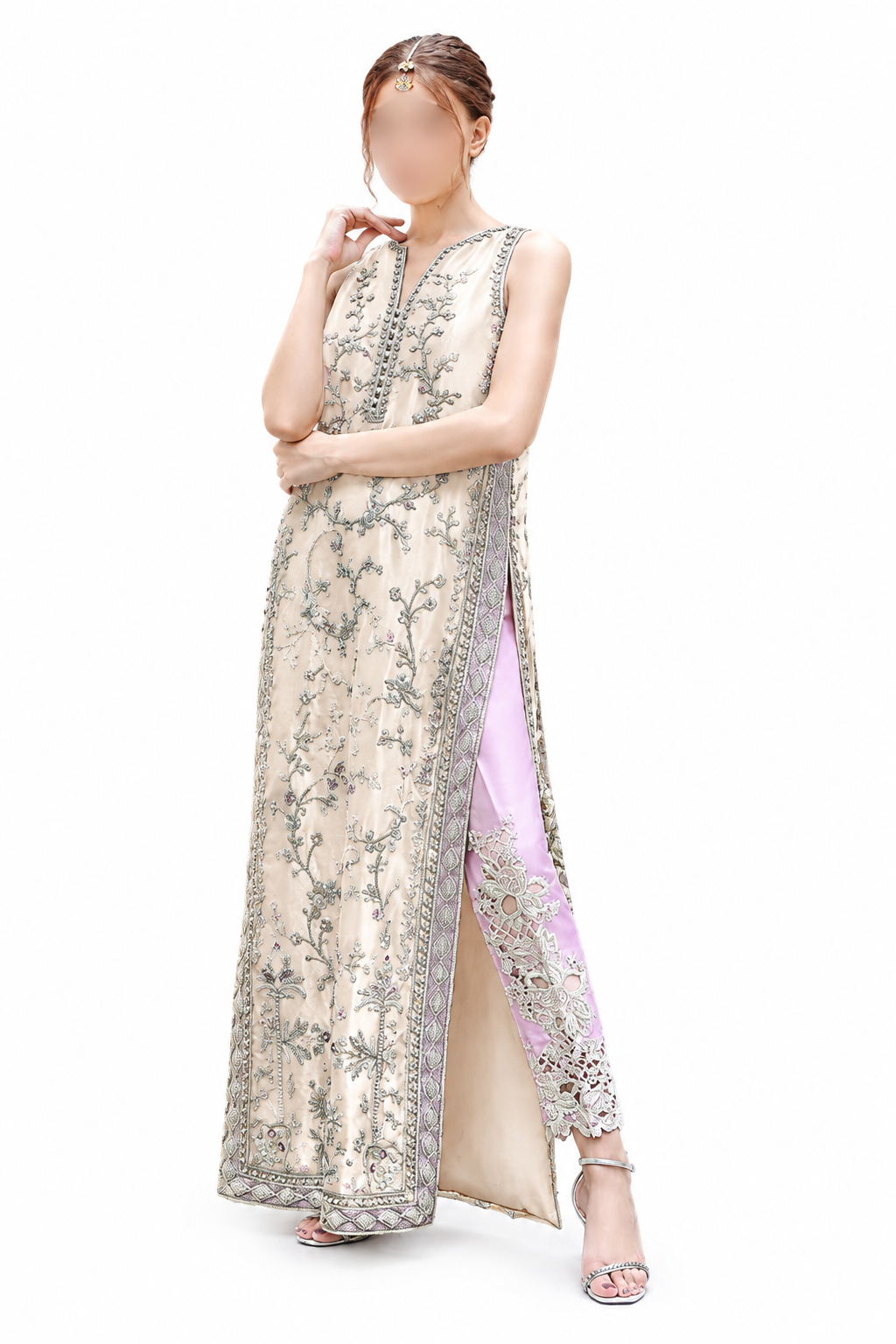 Floral Embellished Sleeveless Formal Set