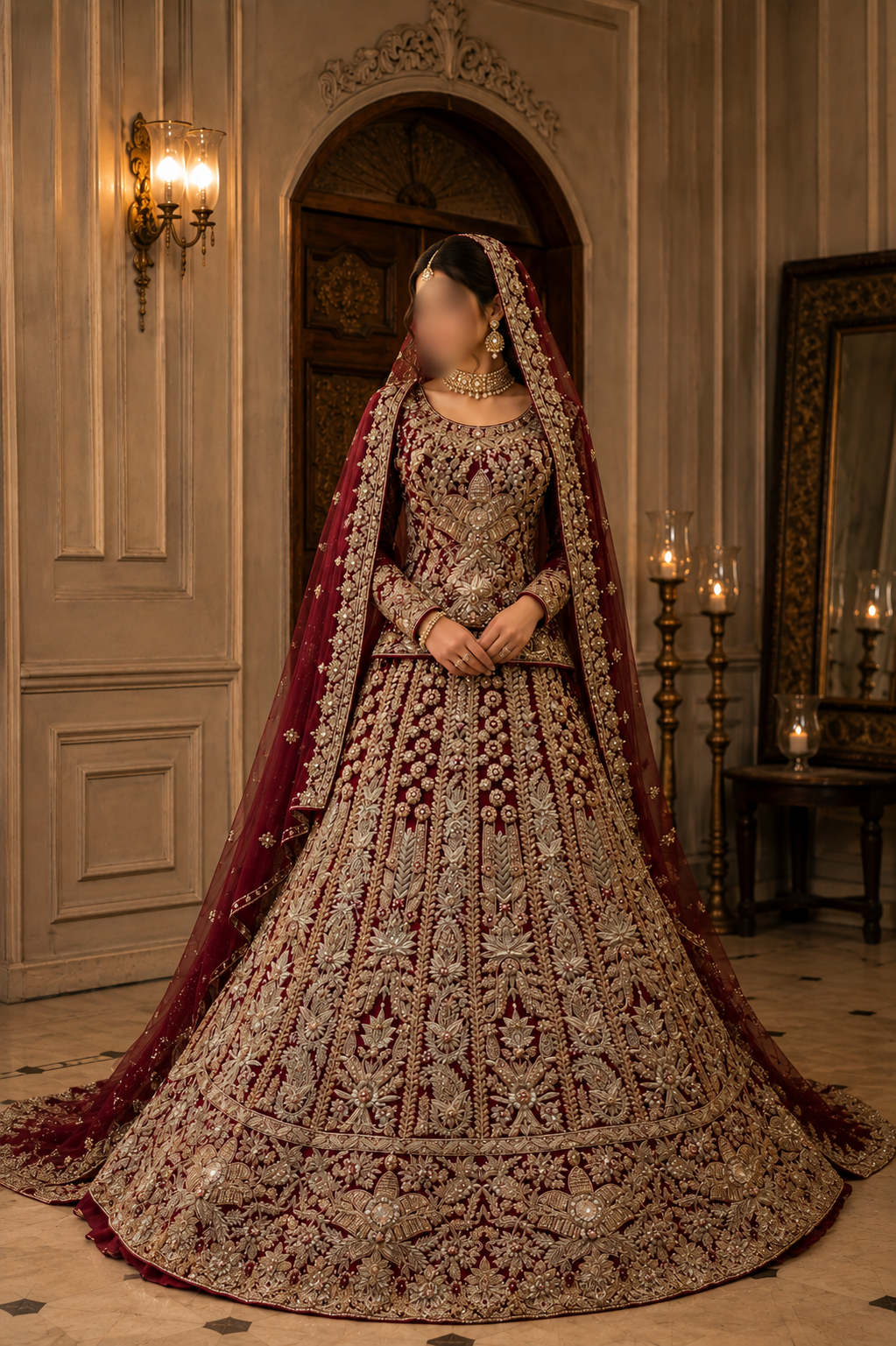 Regal Crimson Heavy Embroidered Short Kurti Lehenga