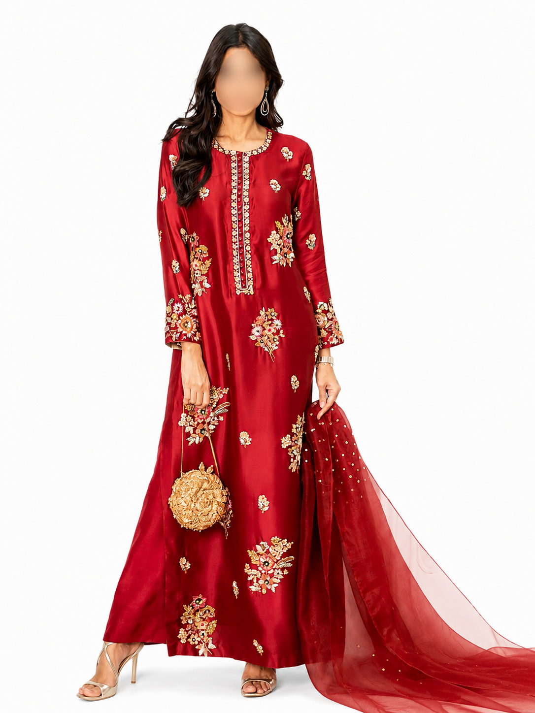 Crimson Blossom Embellished Silk Set