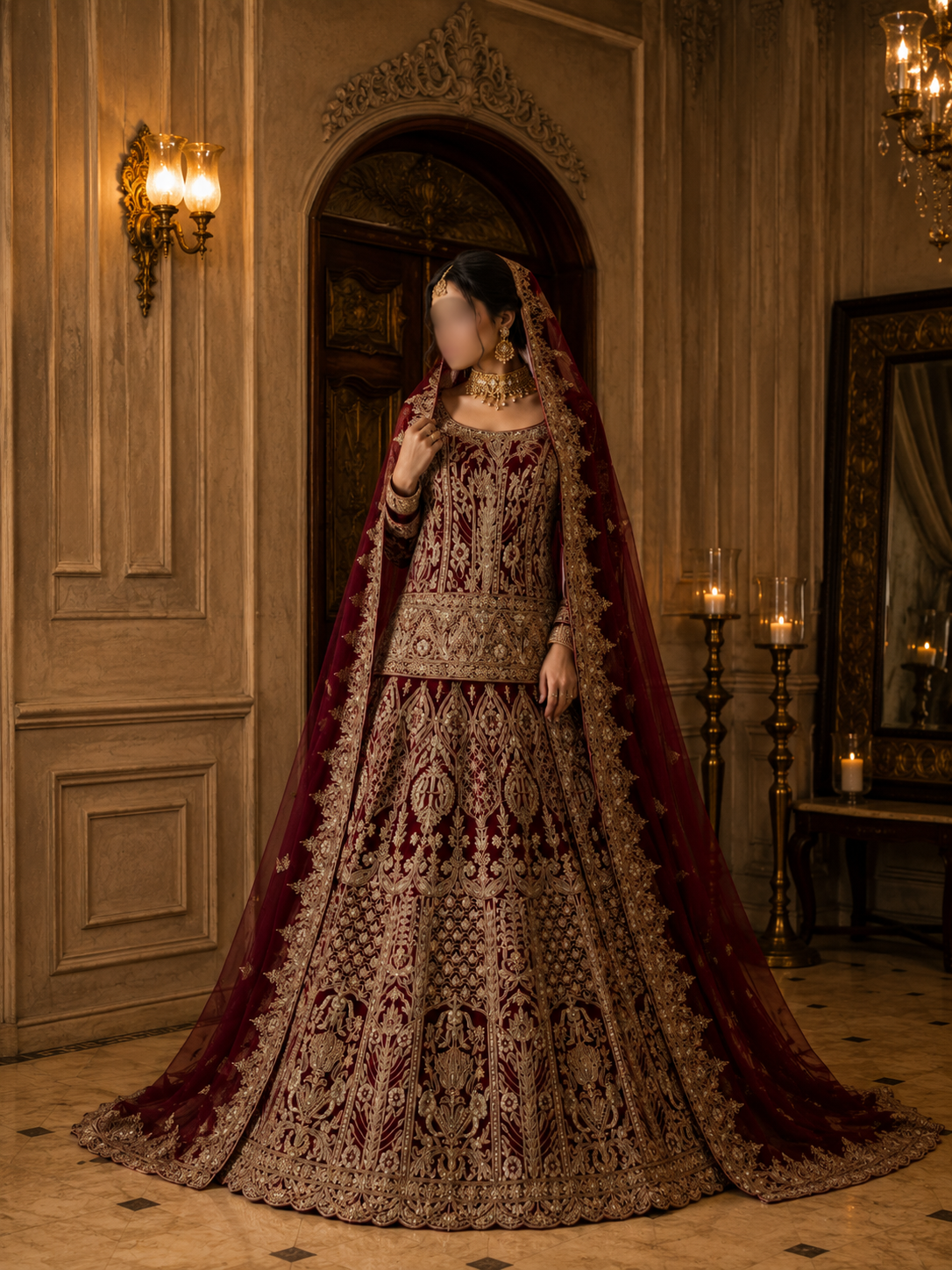 Regal Crimson Heavy Embroidered Short Kurti Lehenga