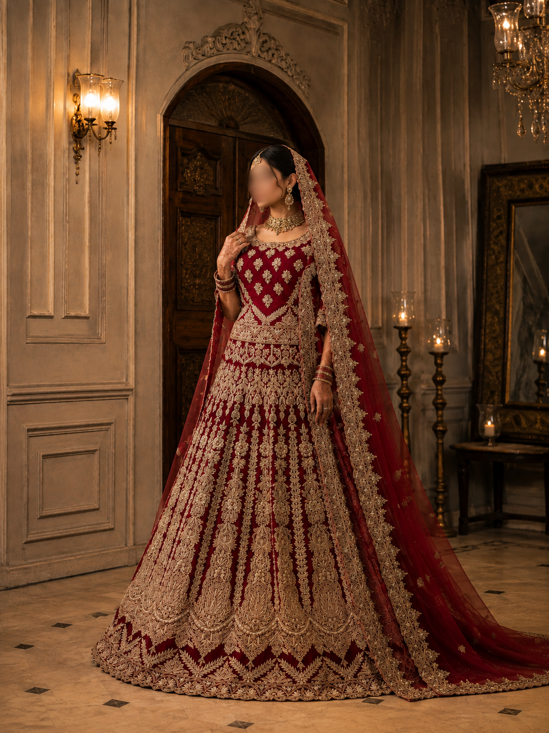 Regal Crimson Heavy Embroidered Short Kurti Lehenga