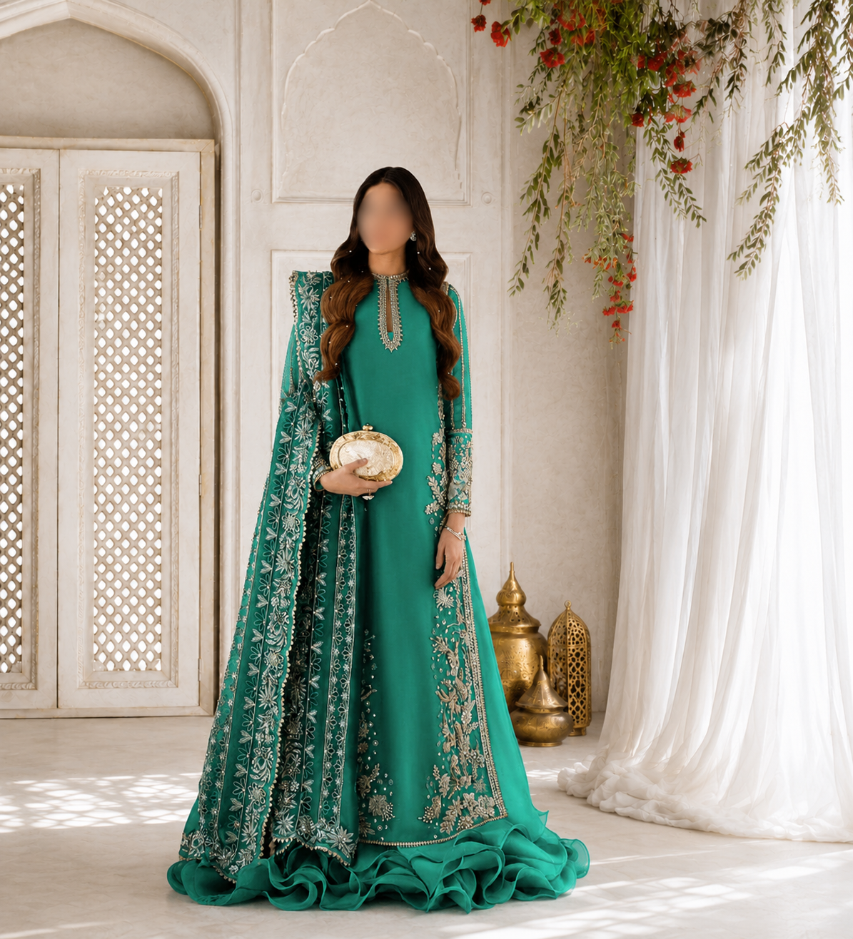 Emerald Elegance Anarkali Formal Set