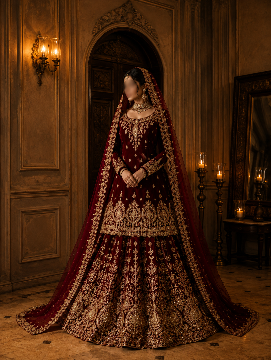 Regal Crimson Heavy Embroidered Short Kurti Lehenga