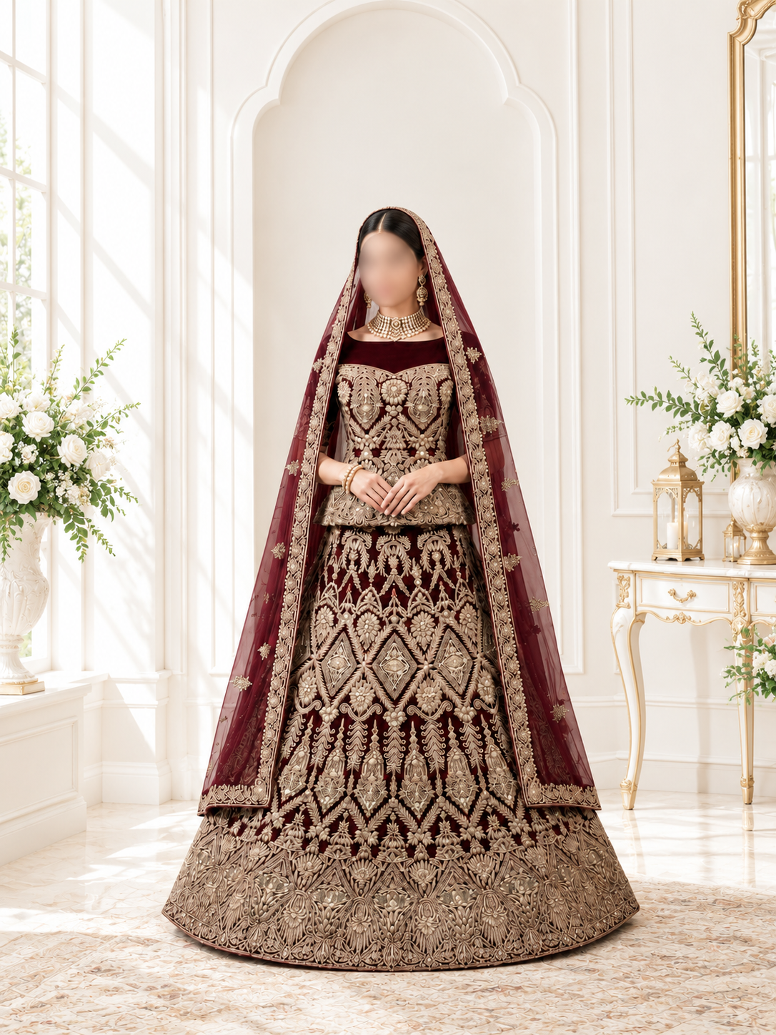 Regal Crimson Heavy Embroidered Peplum Lehenga Choli