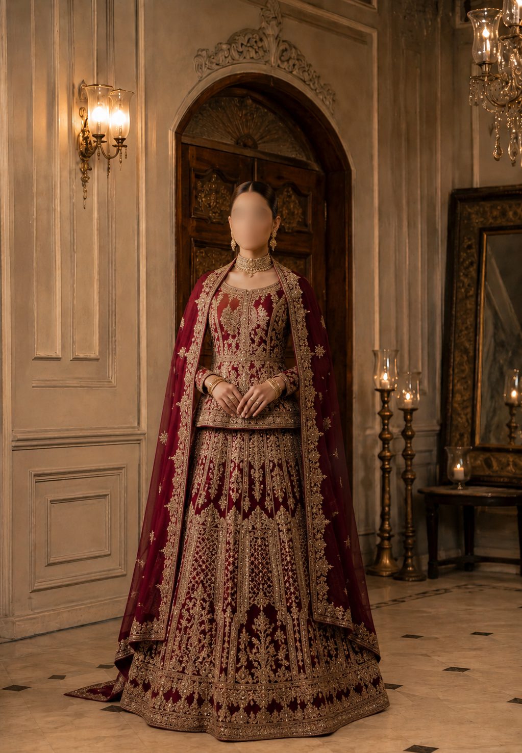 Regal Crimson Heavy Embroidered Peplum Lehenga Choli