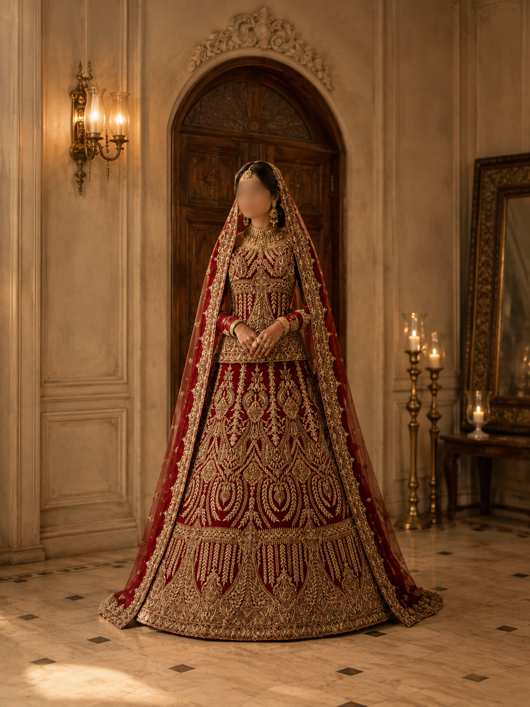 Regal Crimson Heavy Embroidered Short Kurti Lehenga