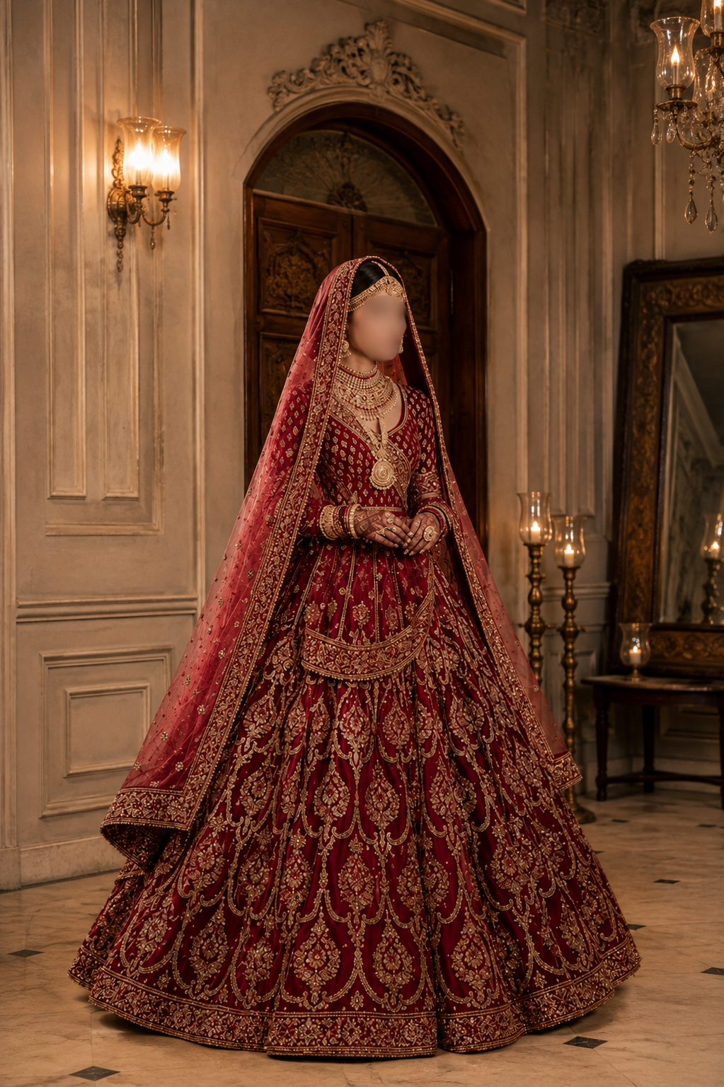 Regal Crimson Peplum Lehenga with Heavy Embellishments