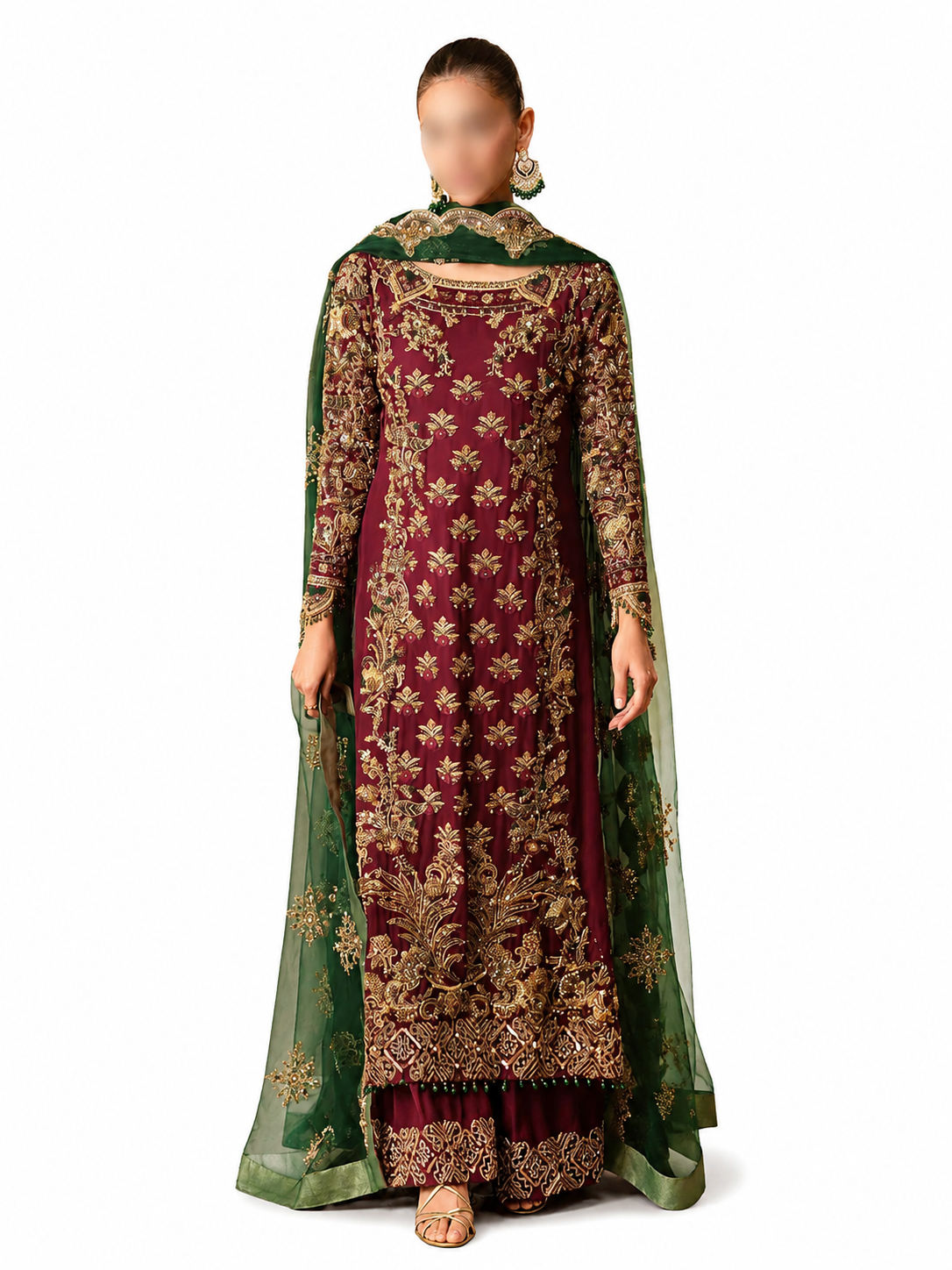 Maroon & Green Royal Embellished Formal Set