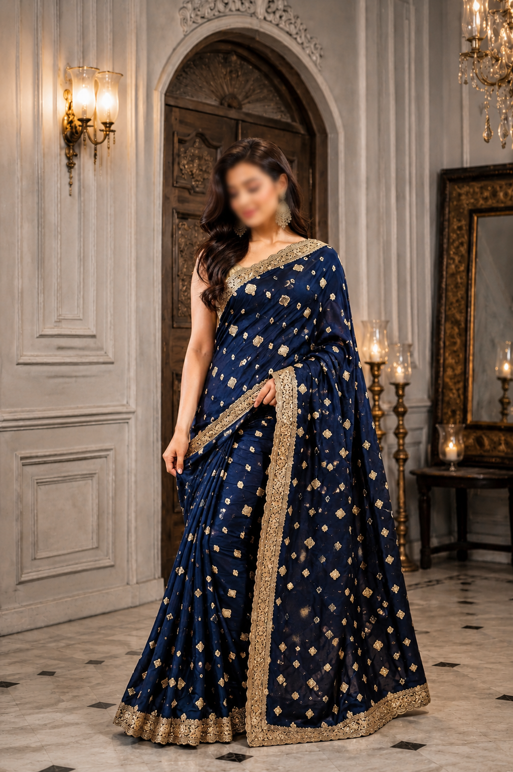Royal Midnight Blue Embroidered Saree