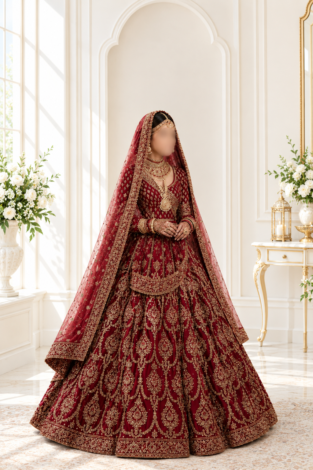 Regal Crimson Peplum Lehenga with Heavy Embellishments