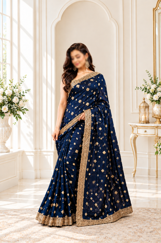 Royal Midnight Blue Embroidered Saree