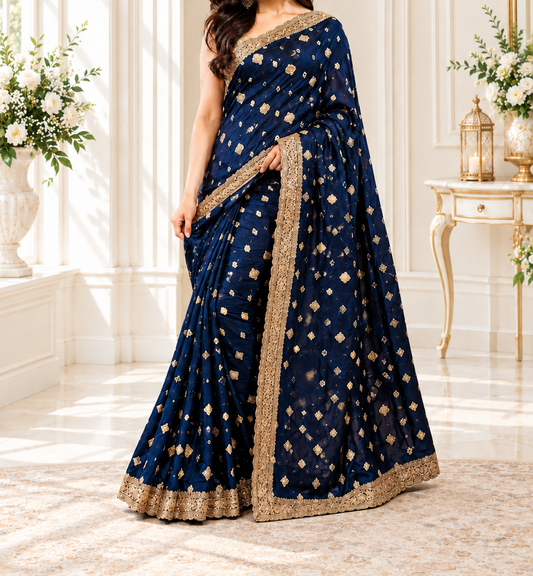 Royal Midnight Blue Embroidered Saree