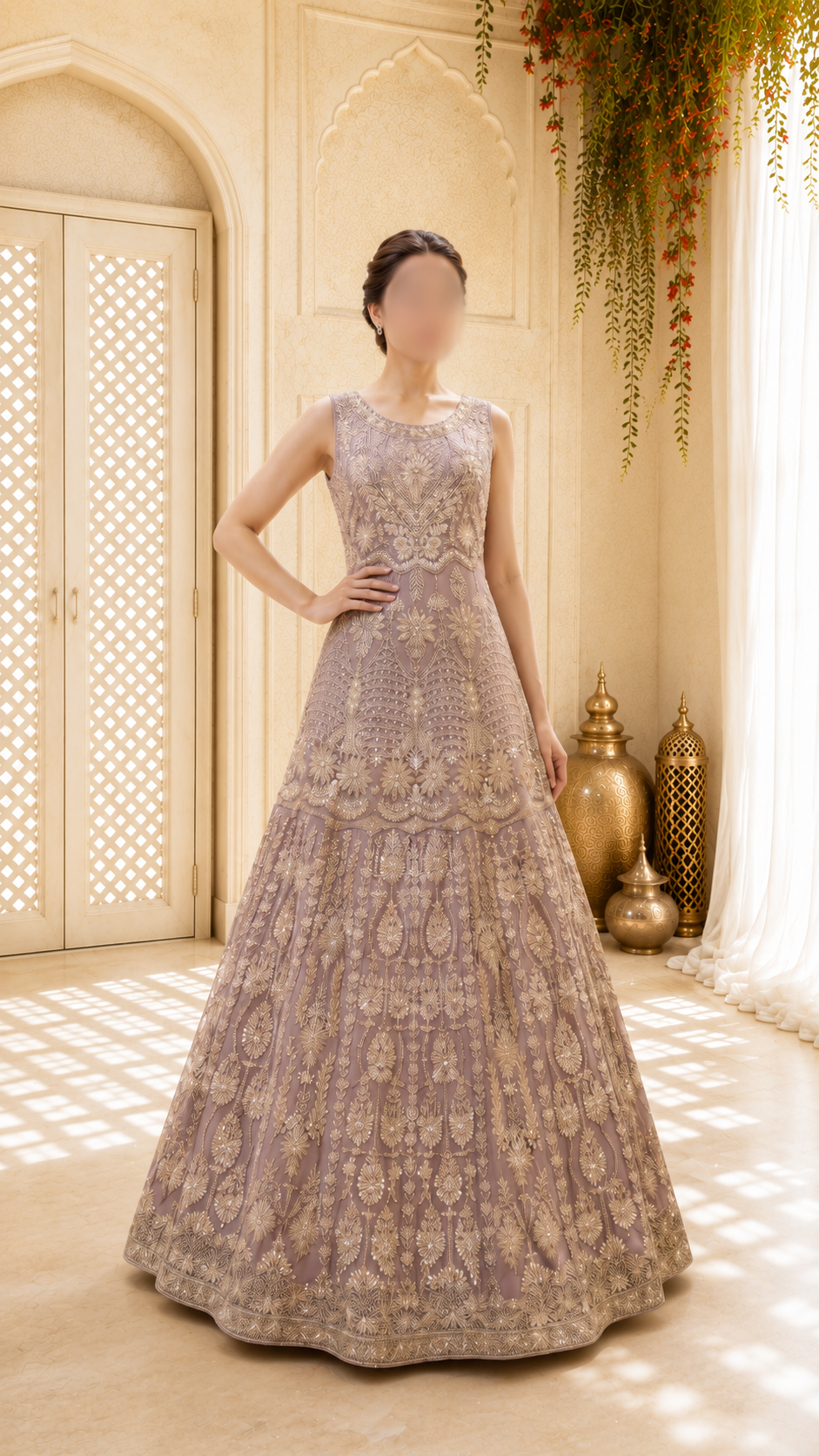 Hand-Embroidered Rose Gold Luxury Formal Maxi Gown