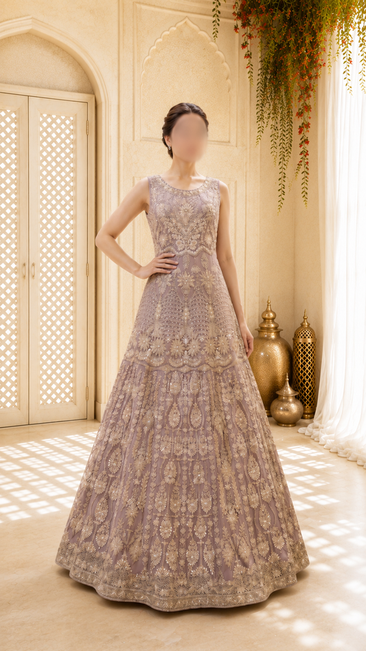 Hand-Embroidered Rose Gold Luxury Formal Maxi Gown