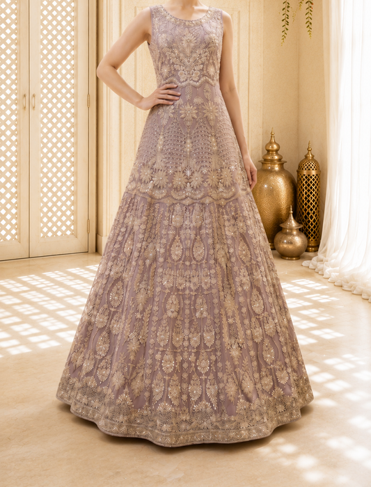 Hand-Embroidered Rose Gold Luxury Formal Maxi Gown
