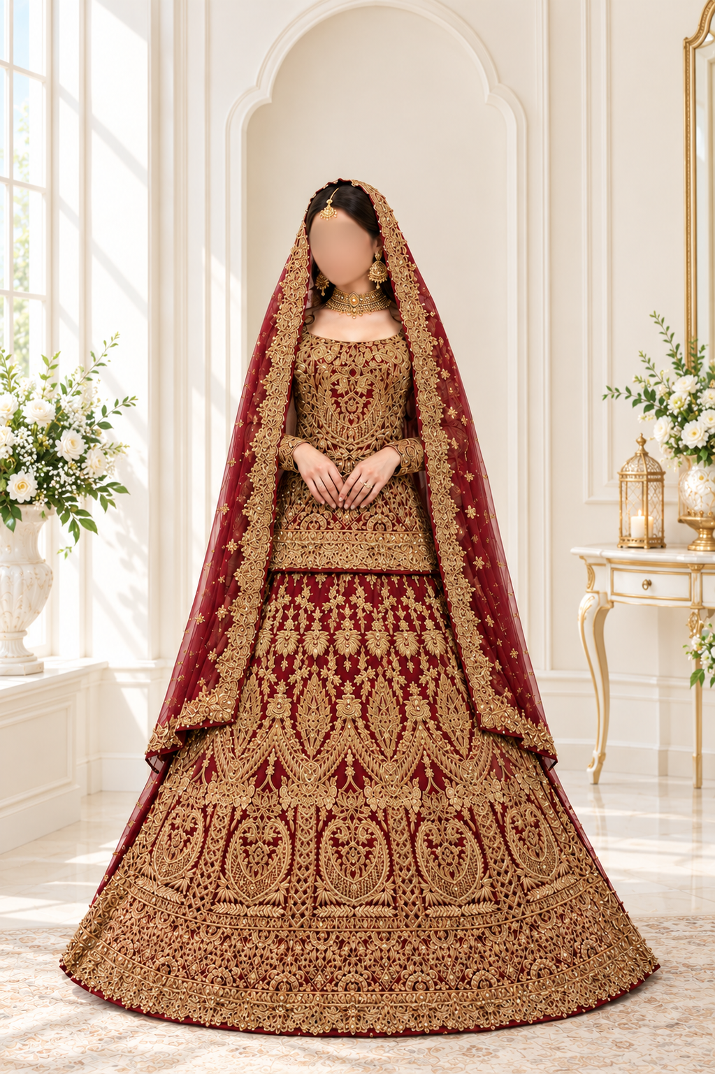 Regal Crimson and Gold Heritage Bridal Lehenga