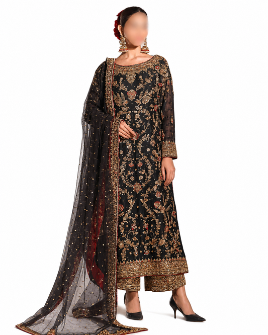 Black & Gold Heavy Embroidered Festive Set