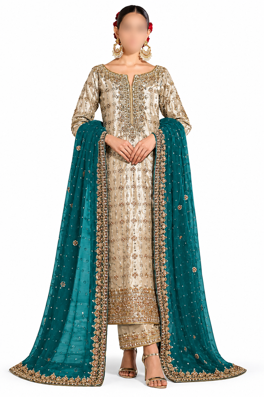 Check-Pattern Embellished Straight Shirt and Trouser Set