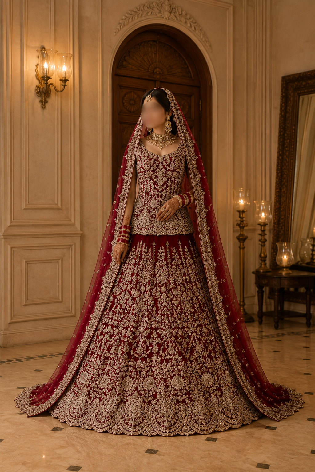 Regal Crimson Heavy Embroidered Short Kurti Lehenga