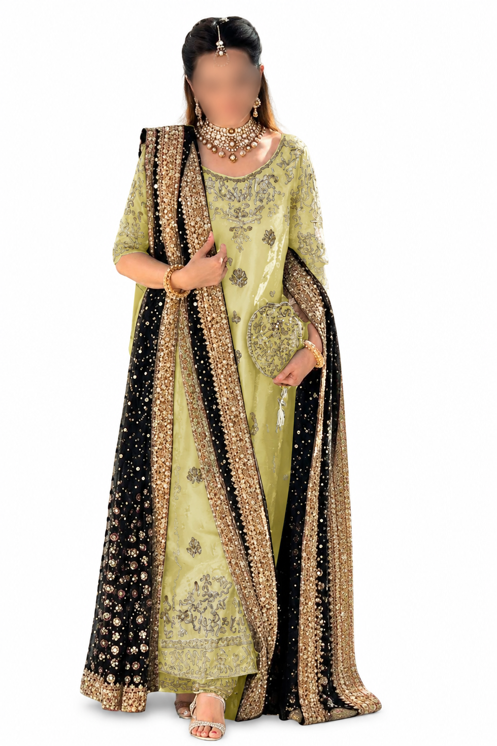 Check-Pattern Embellished Straight Shirt and Trouser Set
