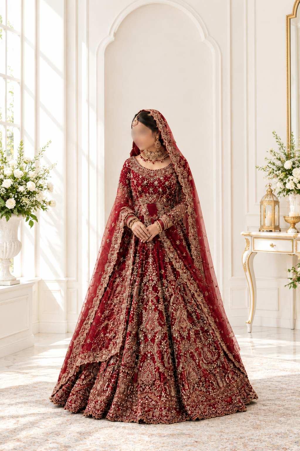 Regal Crimson Heavy Embroidered Bridal Lehenga Choli with Layered Skirt