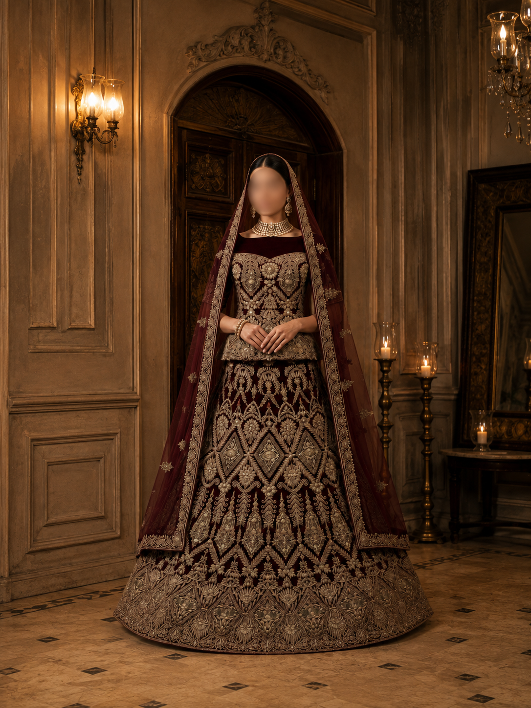Regal Crimson Heavy Embroidered Peplum Lehenga Choli