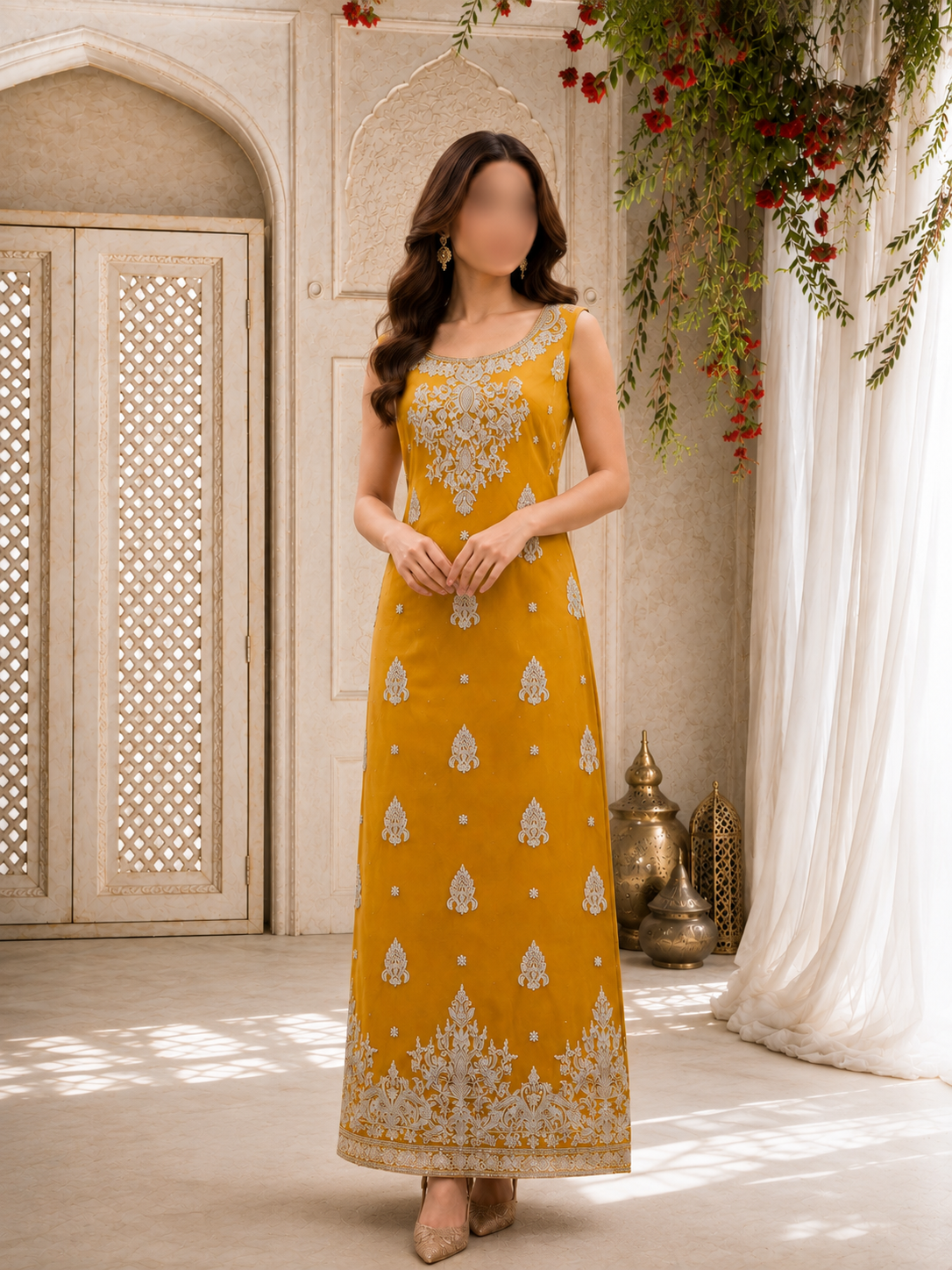 Vibrant Mustard Yellow Sleeveless Straight Shirt Set