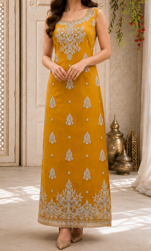 Vibrant Mustard Yellow Sleeveless Straight Shirt Set