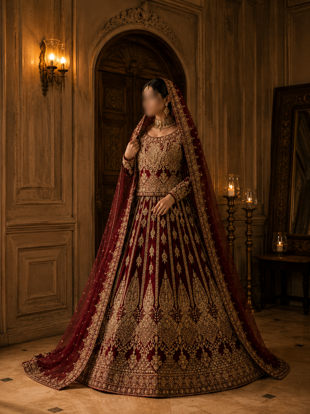 Regal Crimson Heavy Embroidered Short Kurti Lehenga