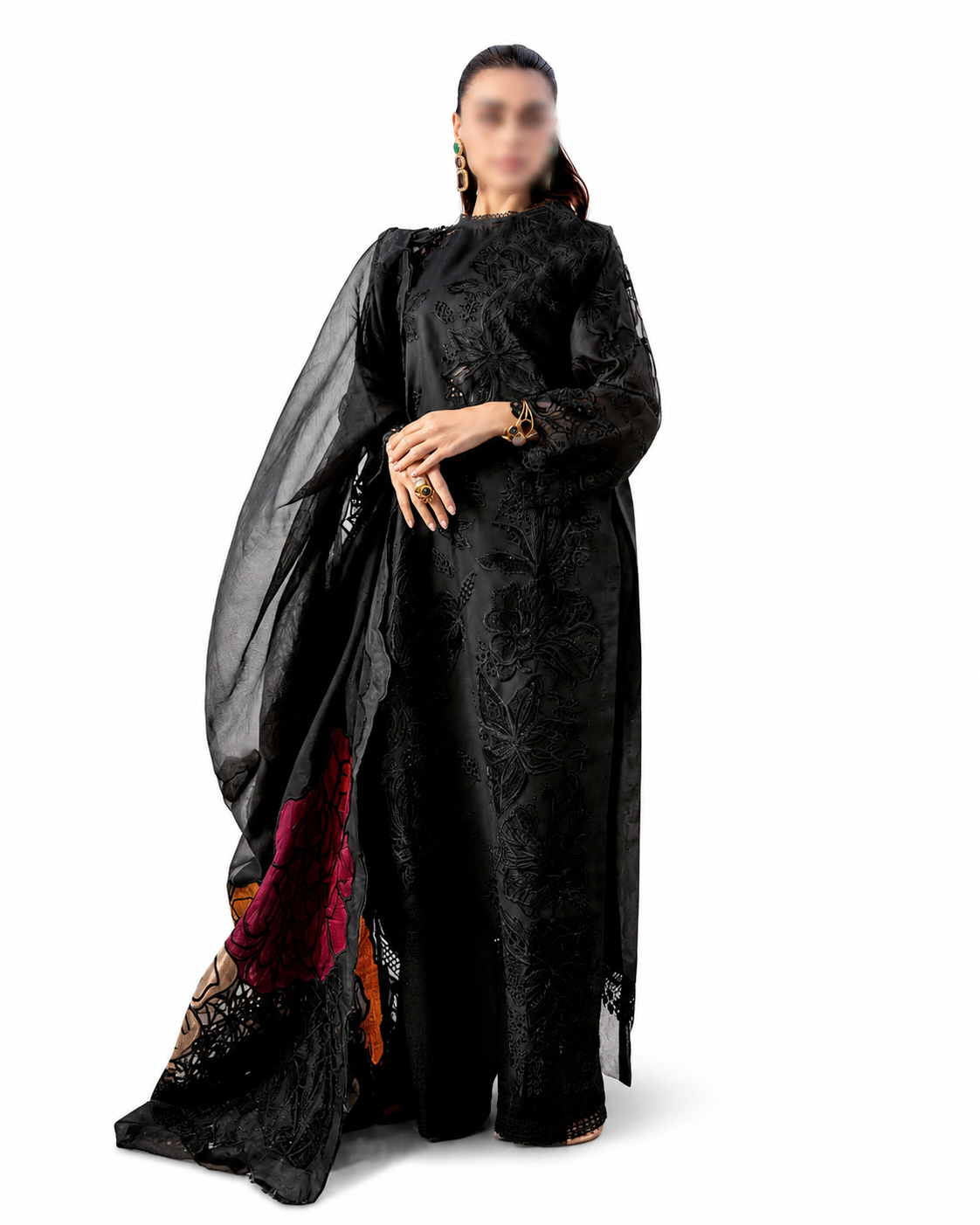 Embroidered Lawn Suit with Painted Organza Dupatta