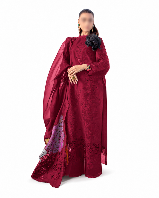 Embroidered Lawn Suit with Painted Organza Dupatta