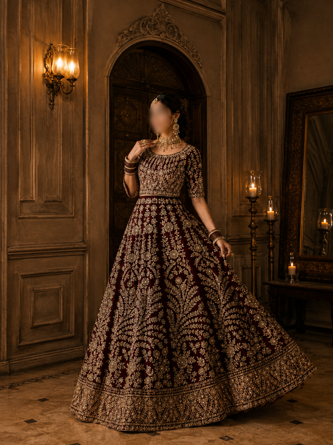 Regal Crimson Heavy Embroidered Lehenga Choli