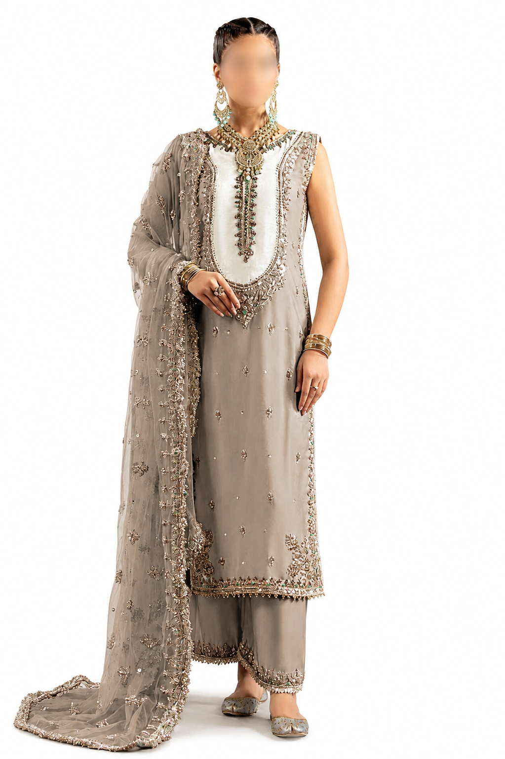 Taupe & Ivory Contrast Embellished Formal Set