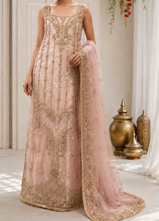 Soft Pink Embellished Straight Shirt and Dupatta Set
