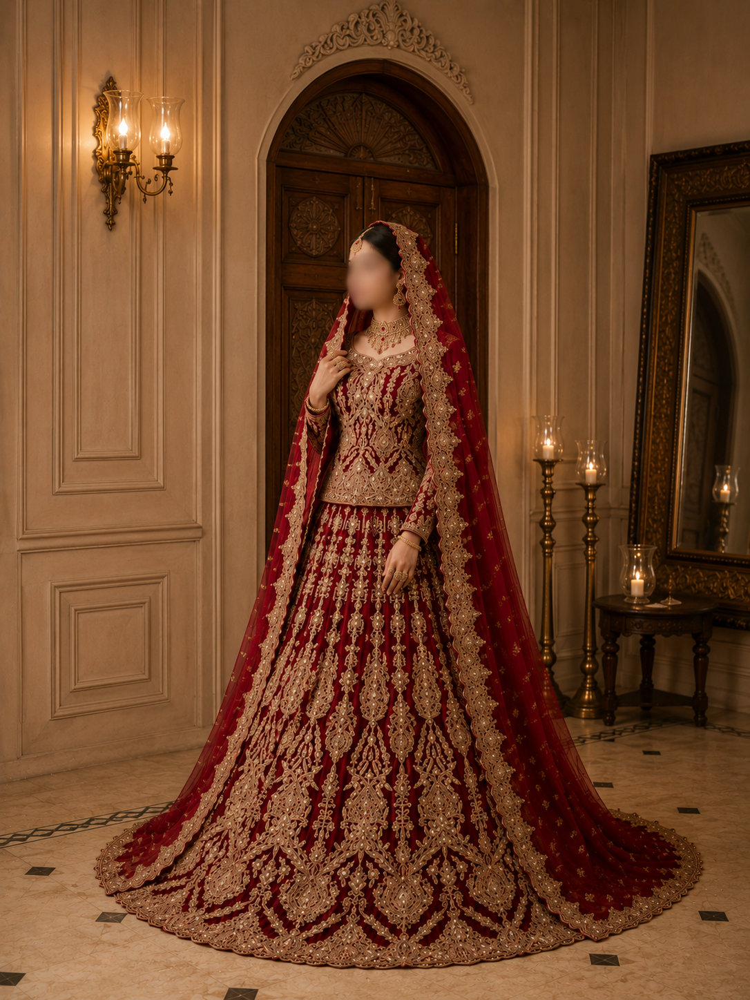 Regal Crimson Heavy Embroidered Short Kurti Lehenga