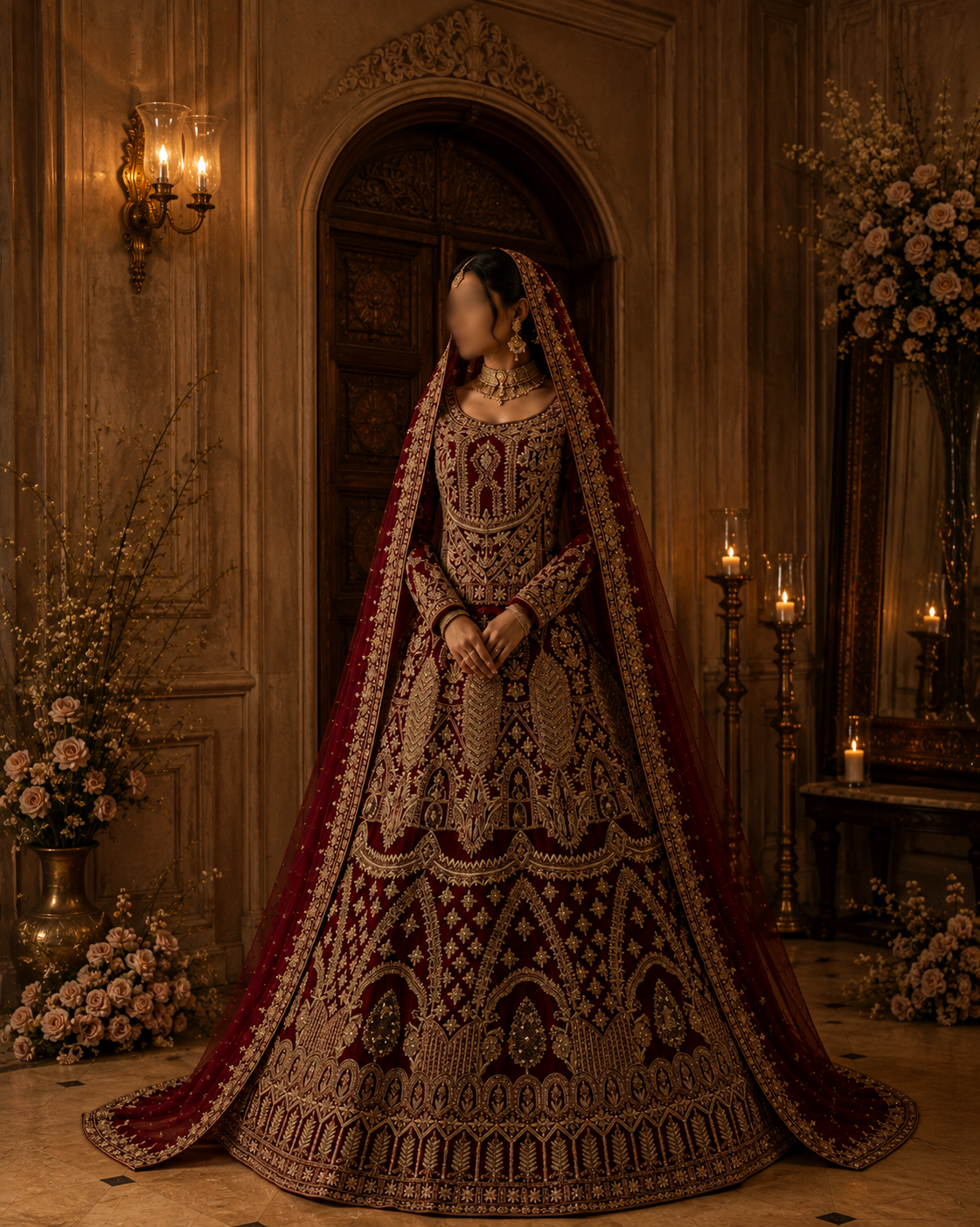 Regal Crimson Heavy Embroidered Short Kurti Lehenga