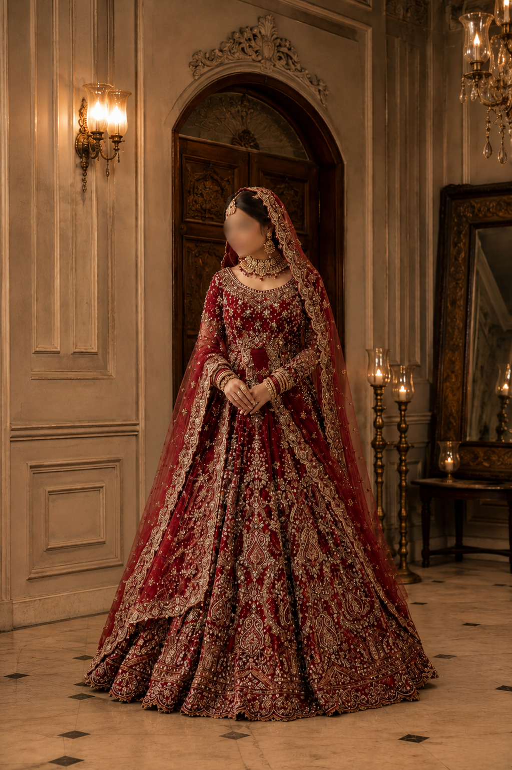 Regal Crimson Heavy Embroidered Bridal Lehenga Choli